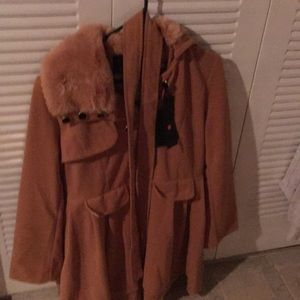 Fur collar coat camel S